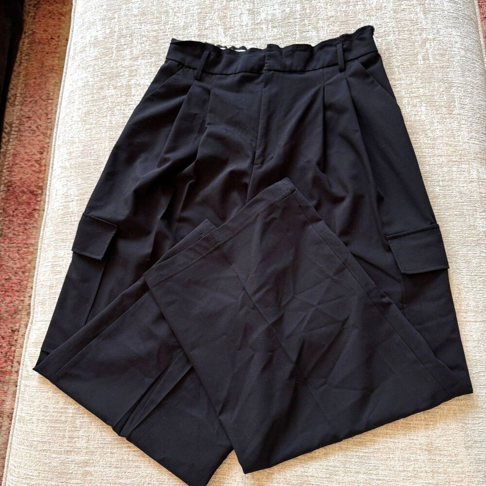 ZARA Women’s Black Wide Leg Dress Cargo Pants Y2K Streetwear Utility Sz M